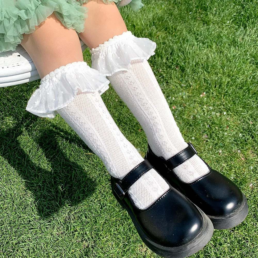 Children Summer Cotton Mesh Tube Long Socks For Girls Kids Baby Toddlers Spring White Cute Bow Kawaii Knee High Socks Stockings