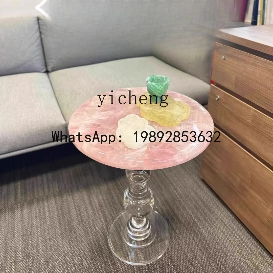 

X3 Light Luxury Pink Crystal Luxury Stone Side Table Coffee Table Villa Home Bedside Table