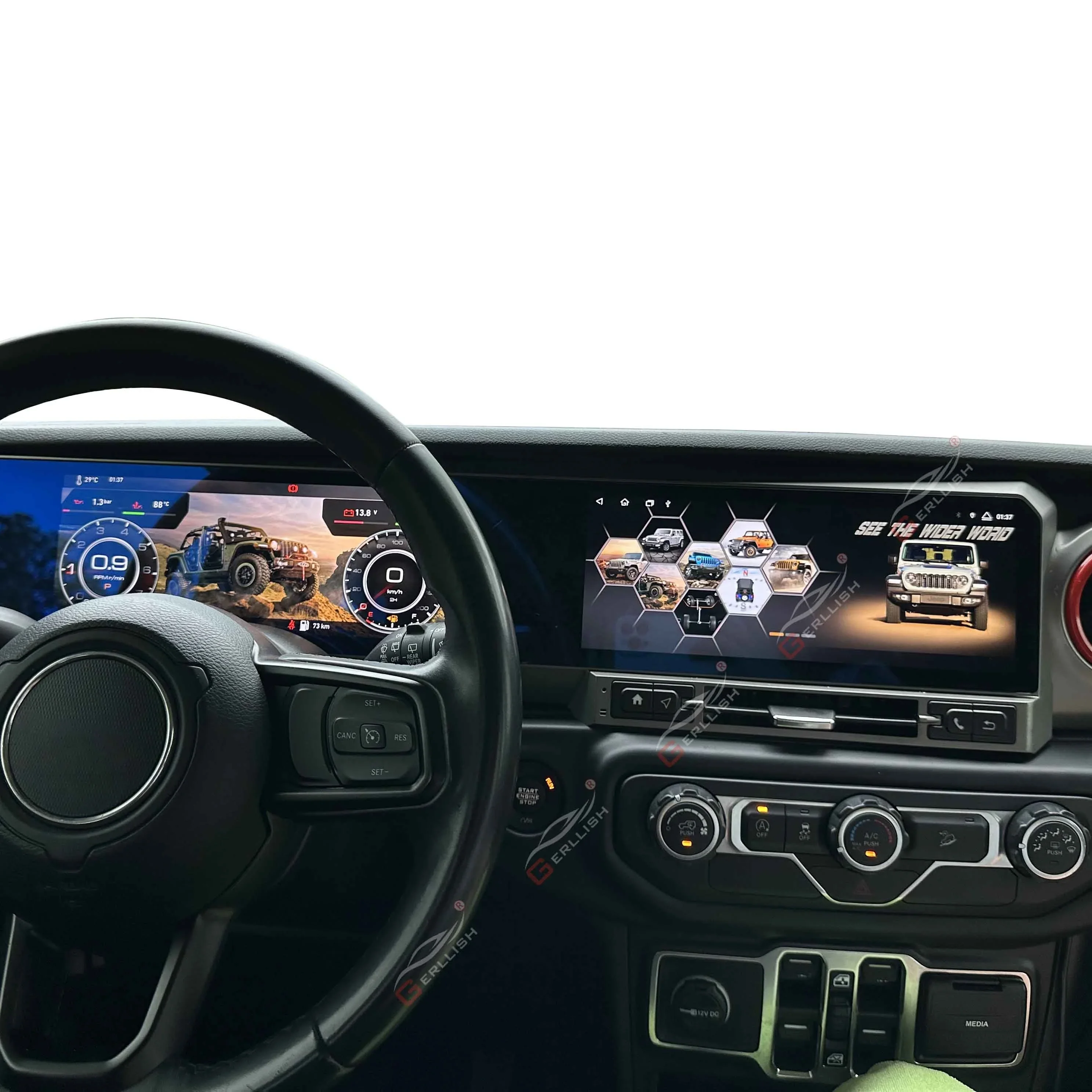 العنقودية الرقمية الظاهري قمرة القيادة سيارة مشغل وسائط متعددة ل جيب رانجلر J-MAX JL لوحة القيادة أداة سرعة متر الشاشة #5