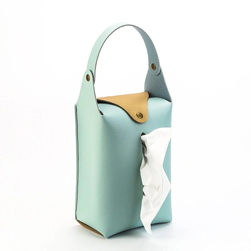 Hanging Portable Tissue Box PU Leather Fashion Color Matching Coffee House Desktop Storage Tissue Bag Car Tissue Box