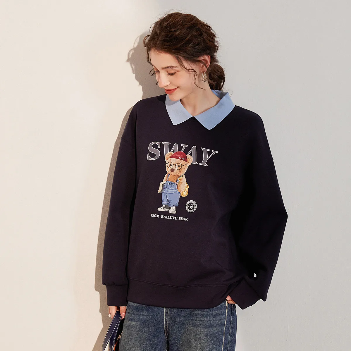 LOUIS YAO New Chic Off Shoulder Sleeve Sweatshirts 2025 Autumn Contrast Colours Collar Micro Elastic Long Sleeve Women's Hoodie 