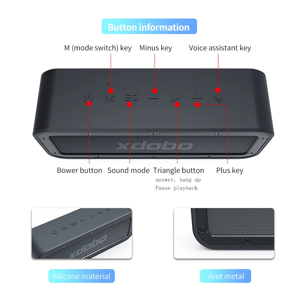 XDOBO Wake1983 Portable Bluetooth Compatible Speaker 50W Stereo Surround Sound TWS Wireless Waterproof Subwoofer Support TF AUX