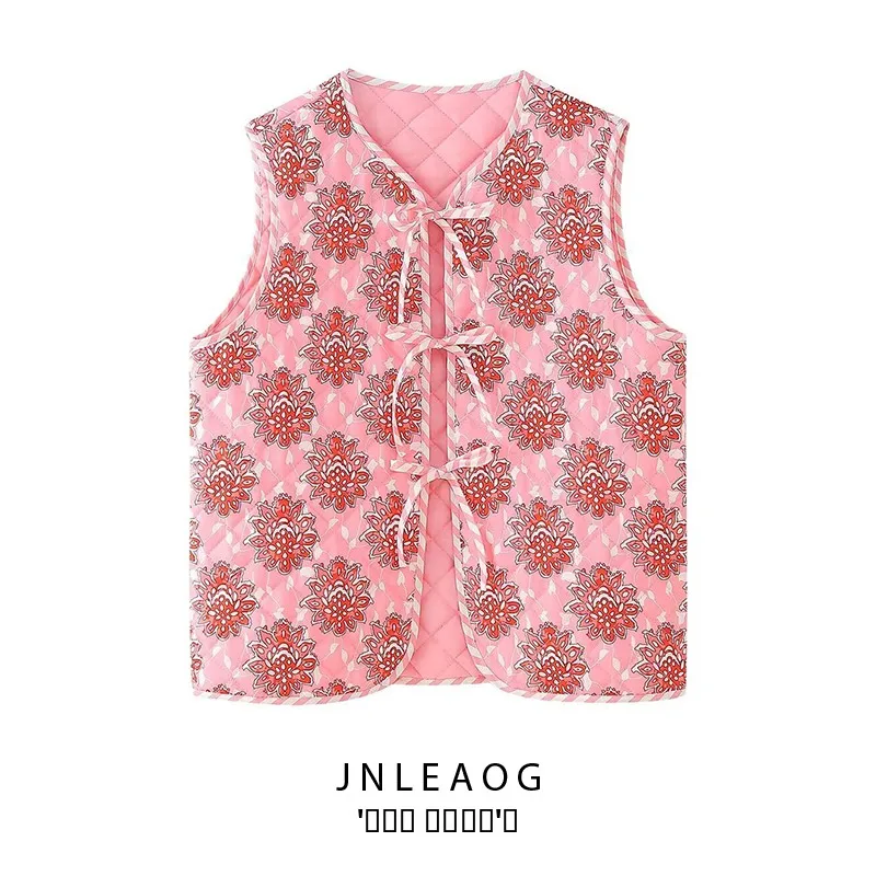 

JNLEAOG модный хлопковый жилет с принтом, женская одежда, осенняя новинка, круглый жилет без пуговиц, полиэфирное волокно