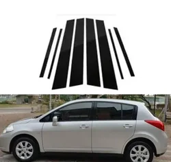 Glossy Black  Pillar Posts  For Nissan Tiida 5Door Hatchback 2005 2006 2007 2008 2009 2010 Door Window Decal Sticker Cover Trim