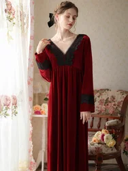 Women Winter Velour Robe V-Neck Backless Victorian Night Dress Pleuche Velvet Sleepwear Princess Vintage Nightgowns Homewear