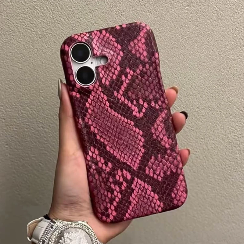 Fashion Chic Snake Skin Texture Leather Phone Case For iPhone16 15 14 13 Pro Max Soft Silicone Back Cover