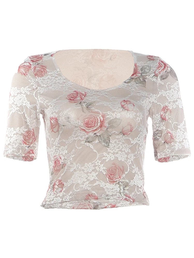 Weird Puss Sexy 2-teiliges Set für Damen, durchsichtiges Jacquard-T-Shirt mit Rundhalsausschnitt + Rock mit elastischem Bund und Schleifendekoration, schickes Sommer-Party-Outfit – Detail 3