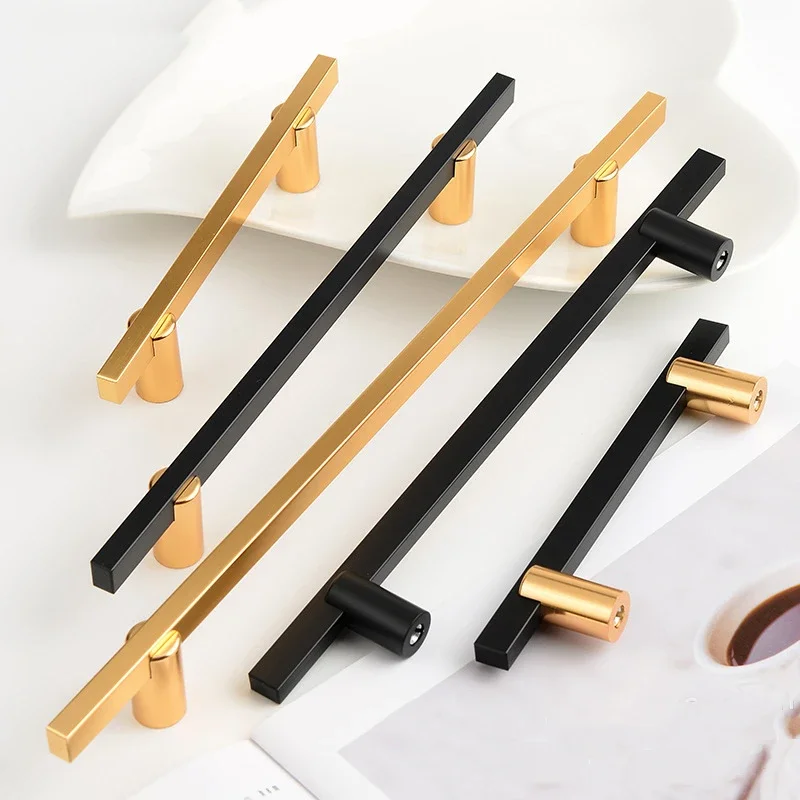 

Modern Minimalist Wardrobe Cabinet Handle TV Cabinet Drawer Handle Nordic Style Dual Color Combination Gold And Black