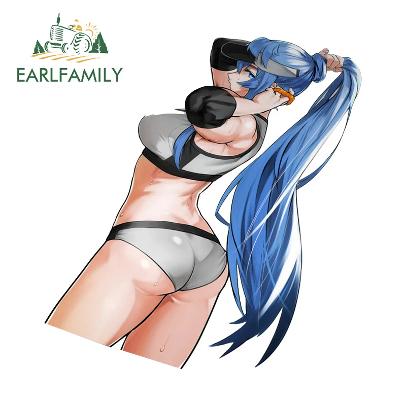 EARLFAMILY 13cm X 12.4cm Hentai Esdeath Work Out Gym Suit Car Stickers Cartoon Fashion Decals Creative Bumper Caravan Decor