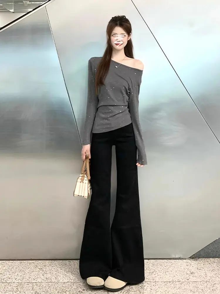 

American Sle Hot Girl Micro Flared Jeans Women Summer Large Size Fat MM Early Autumn Drape High Waist Loose Slim Hoof...