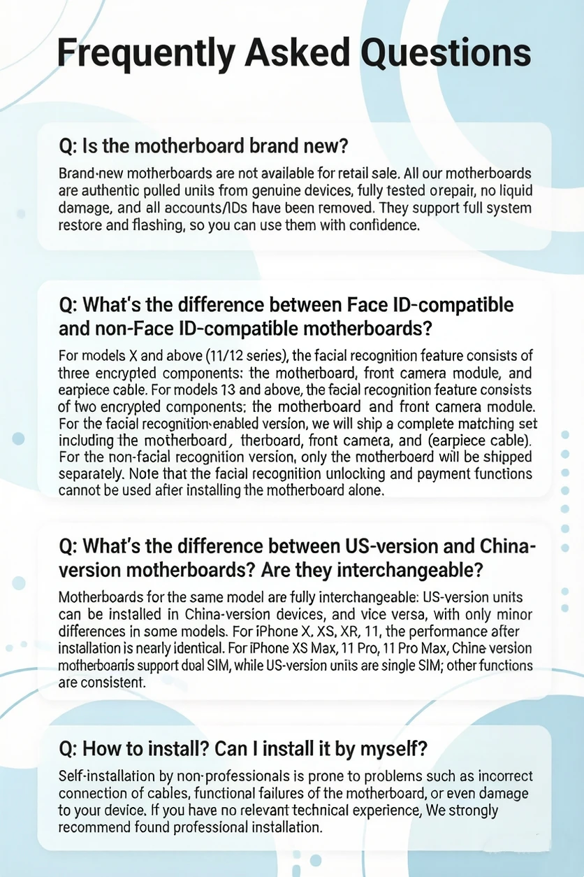 100% Fully Unlocked For iPhone X XR with Face ID Mainboard Logic Board, Free iCloud For iPhone XS Max Motherboard Support Update
