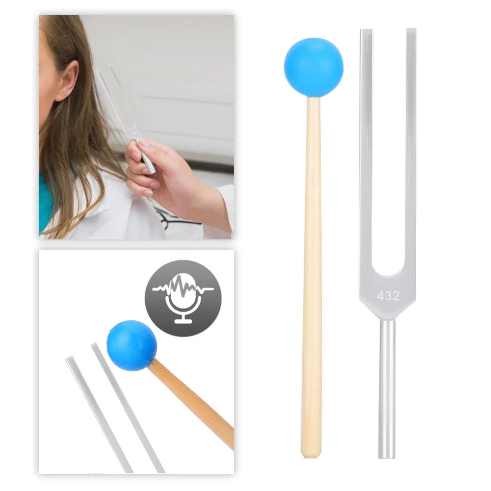 432Hz Aluminum Alloy Tuning Fork Wood Hammer Sound Healing Therapy Tool Storage Bag Otologist Medical Health Care Test Nervous