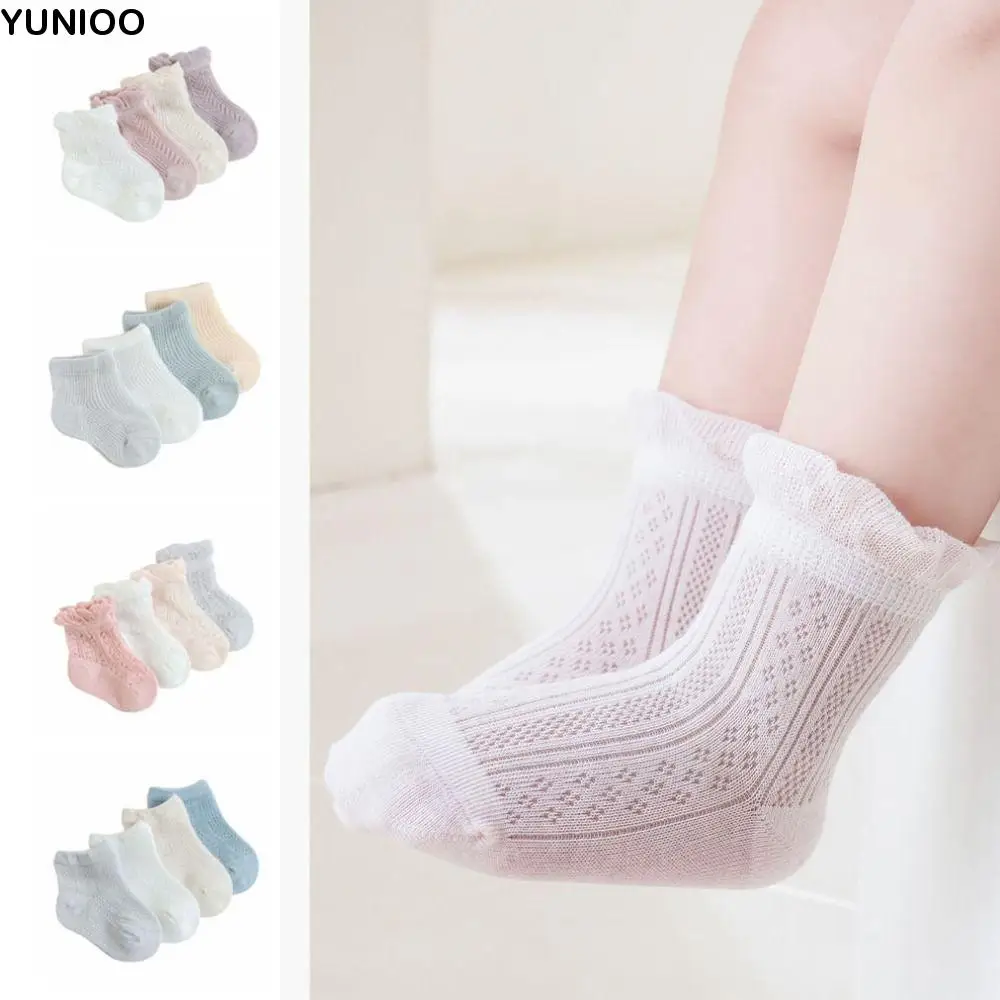 

4Pairs Sweet Cotton Baby Ruffle Socks Hollow Non-slip Kids Mesh Tube Socks Newborn Infant Toddle Short Socks Princess
