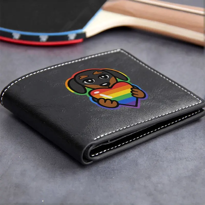 Portafoglio in PU premium con logo a forma di cuore di cane arcobaleno Stile business minimalista Design compatto unisex Durevole Leggero Uso quotidiano