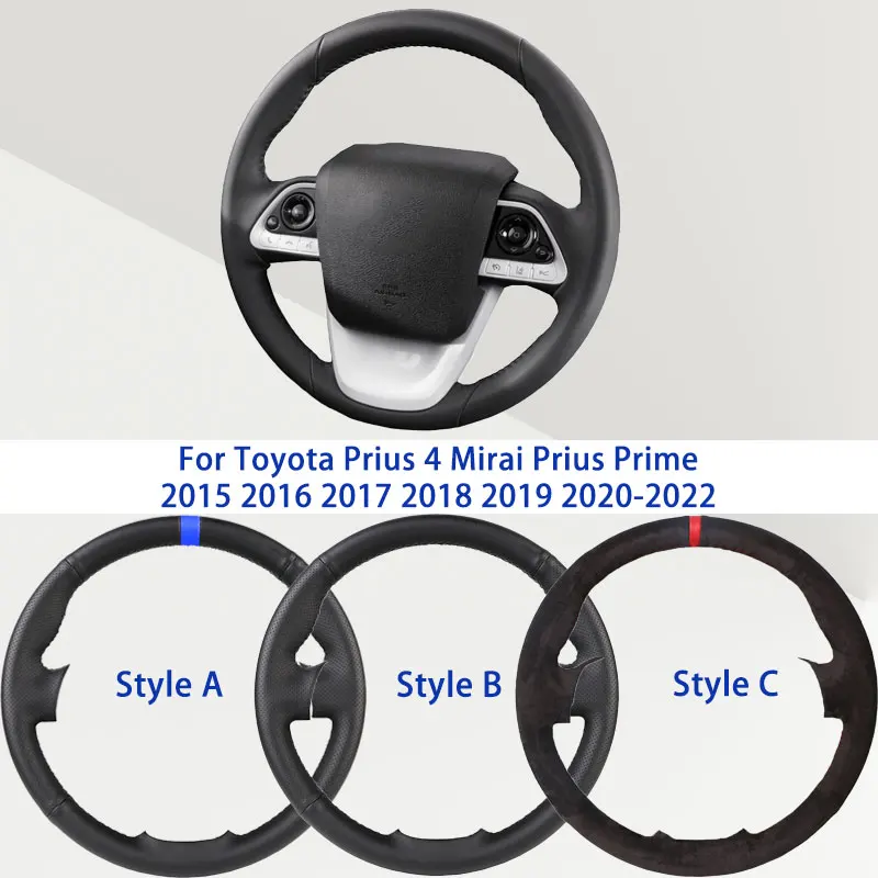 Funda de cuero sintético de microfibra negra para volante de coche, para Toyota Prius 4 Mirai Prius Prime 2015-2022, agarre automotriz suave