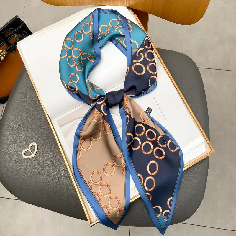 

Новая мода с принтом ленты для волос длинный шарф женский шейный галстук сумка шелковые узкие платки женские платки с цветочным принтом