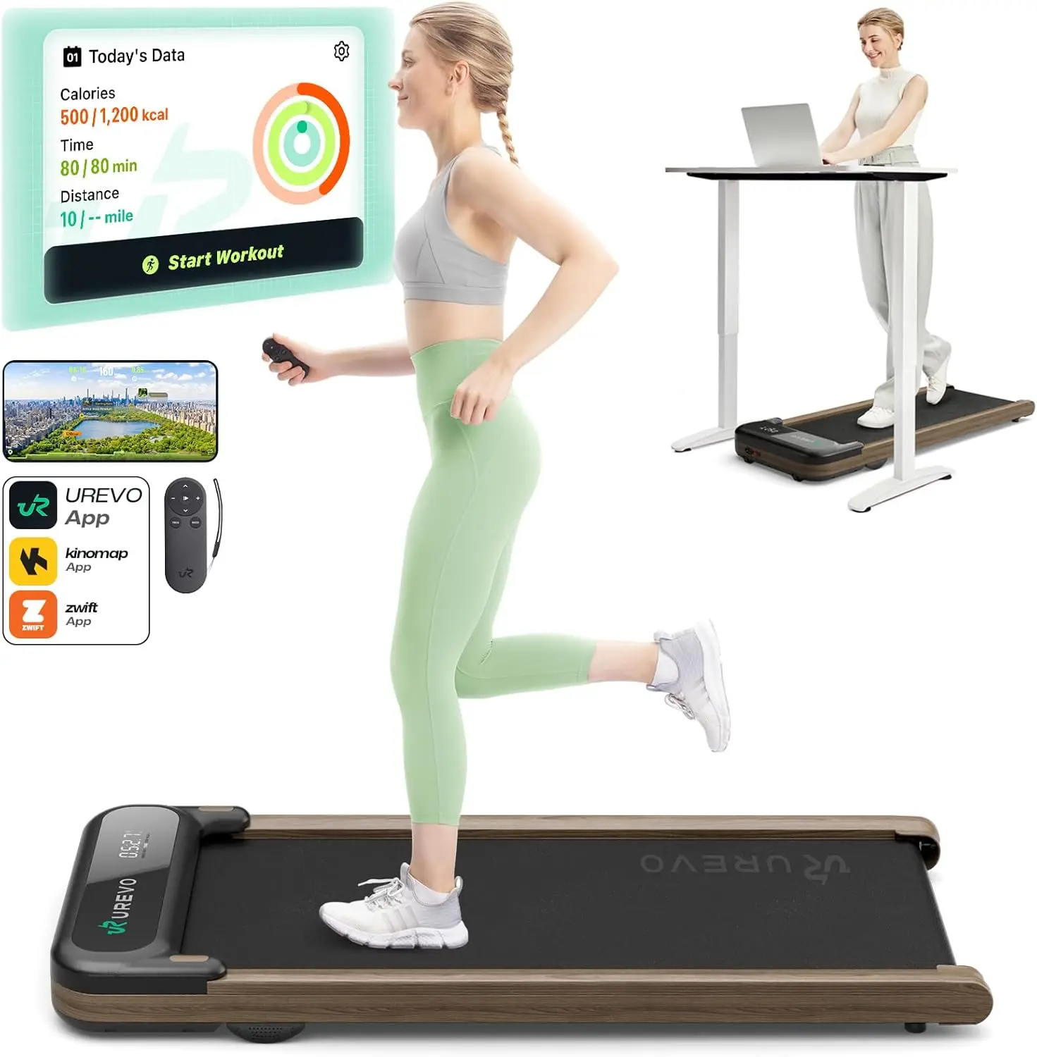 Under-Desk Treadmill with Dual Shock Absorption, Quiet Motor, Fitness App Featuring Activity Tracking and MIIT Mode, Plug-and-Play, Remote or App Control, Smart Walking Pad for Home Office
