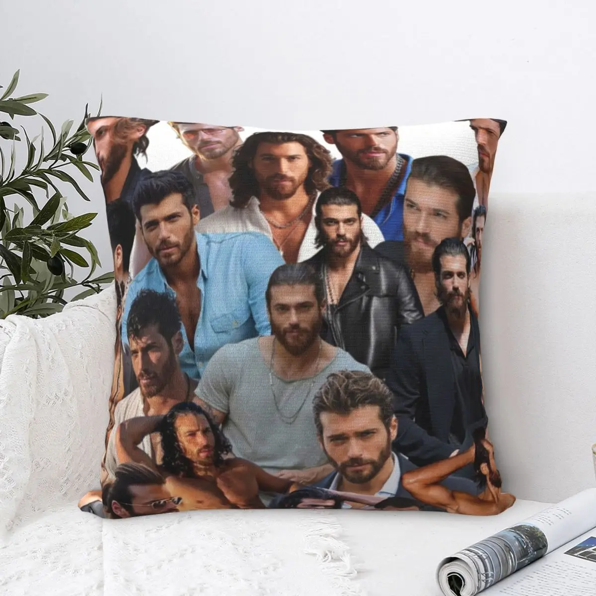 Can Yaman Photo Collage Pillowcase Soft Polyester Cushion Cover Decorative Muscles Actor Model Pillow Case Cover Home 40*40cm