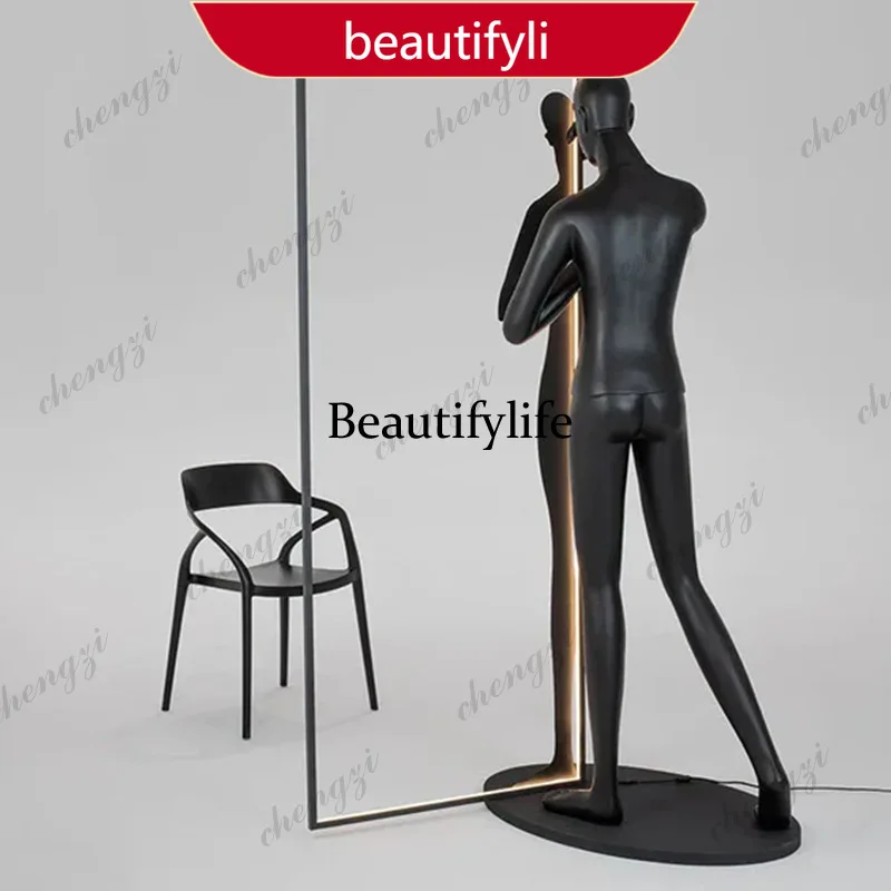 03 humanoid sculpture floor lamp smooth surface square simple creative abstract art portrait sales office ornament