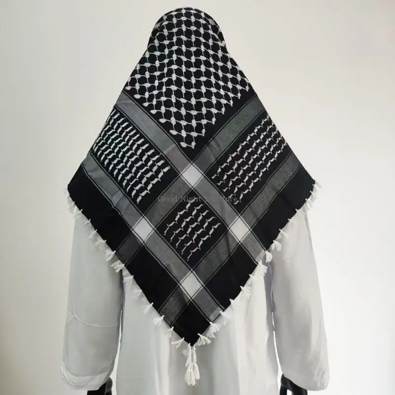  Traditional Middle Eastern Head Scarf For Men Women Black With White Tassels