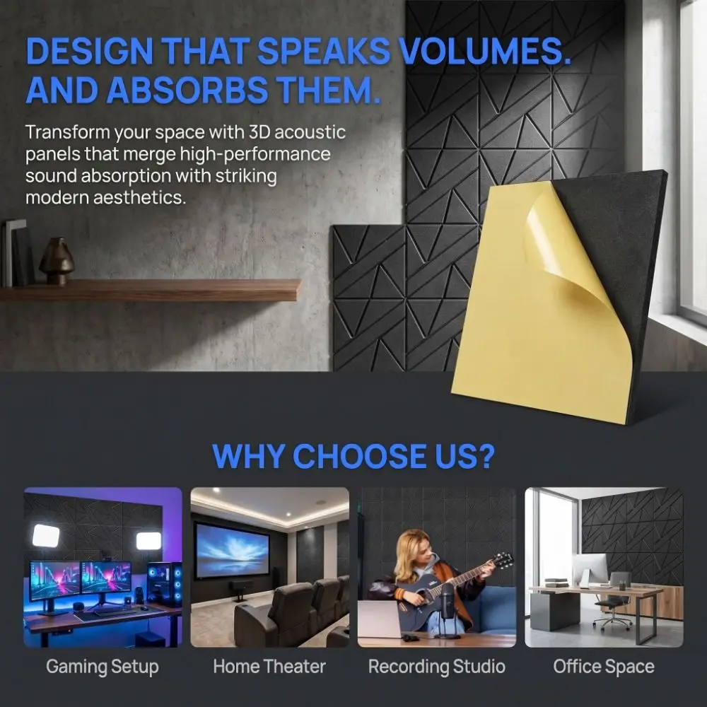 Self-Adhesive Acoustic Panels High Density Polyester Fiber Soundproof Panels Noise Reduction Square Shape Wall Stickers