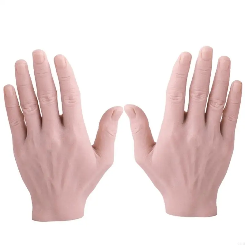 Q1FB Man Tattooed Practice Hand Life Sized Silicone False Skin Hand Model Tattooed Supplies for Artists