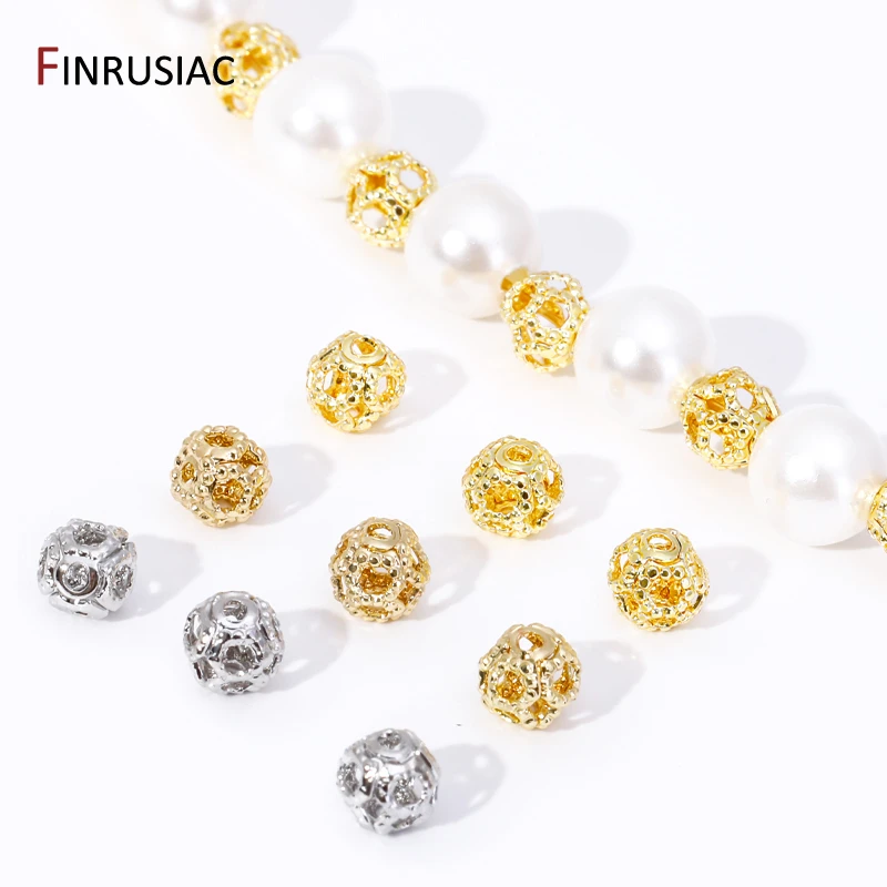 4mm Hollow Ball Flower Beads 14/18K Gold Plated Brass Loose Beads Spacer Beads For DIY Jewelry Making Accessories