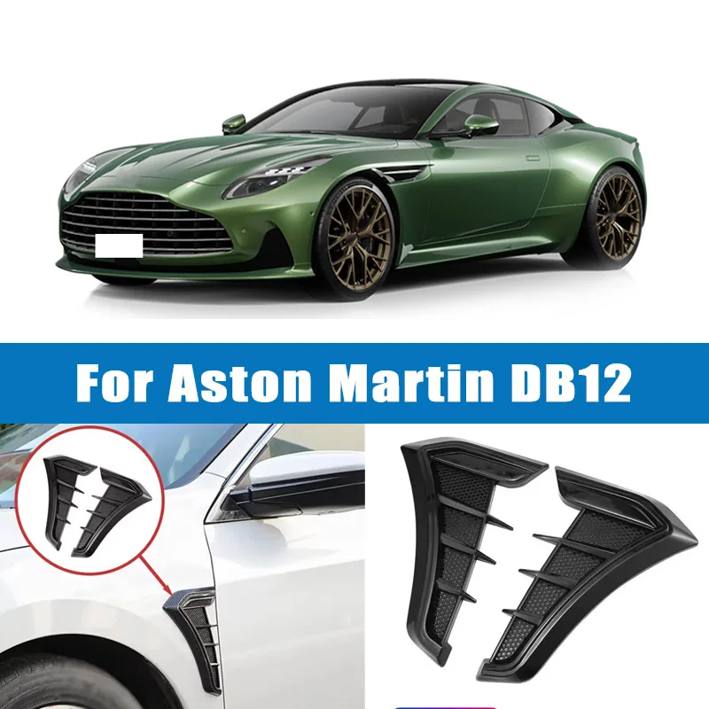 For Aston Martin DB12 Exterior Accessories 1 Pair Carbon Black Fender Side Vents Air Flow Intake Hole Grille Sticker Cover