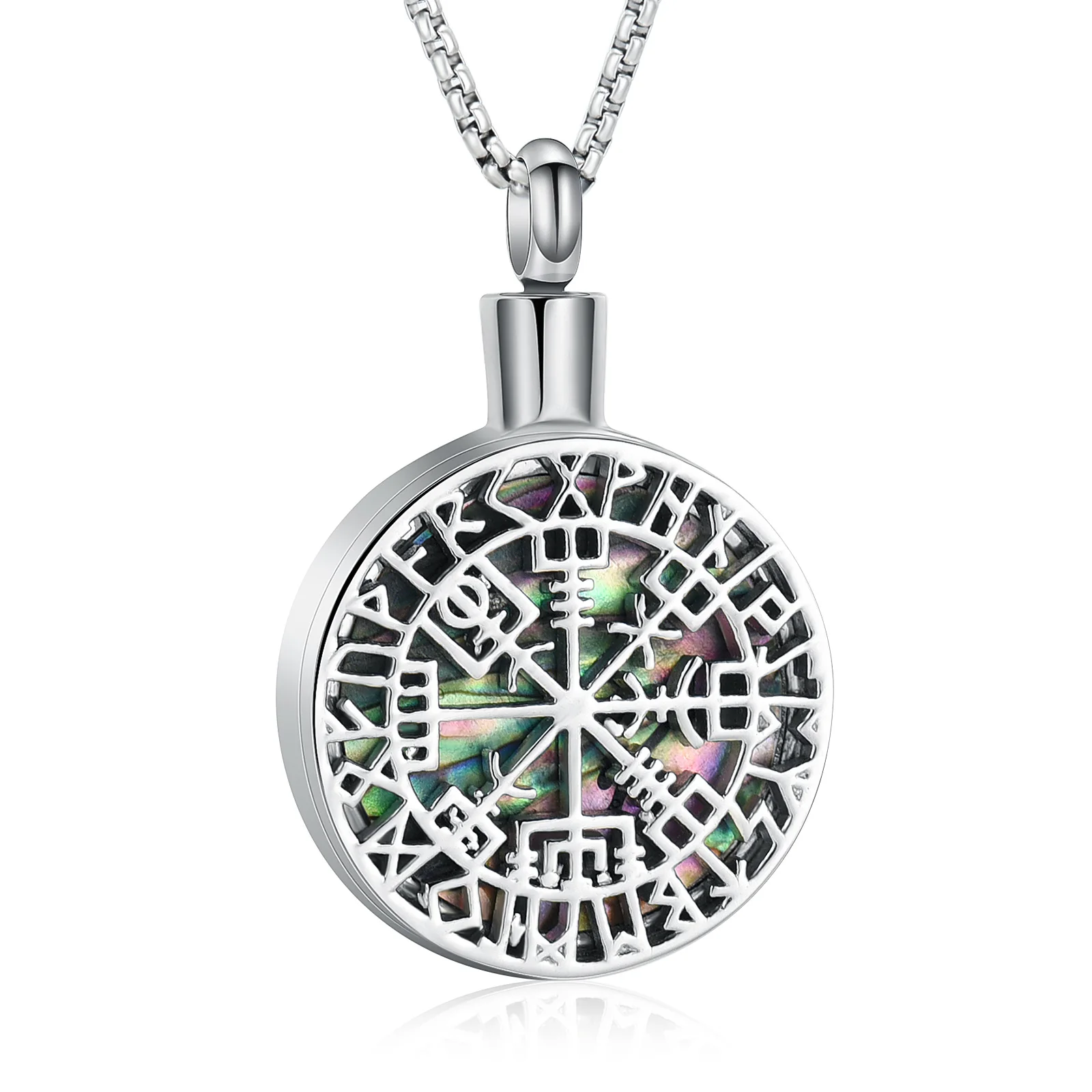 Urn Necklace for Ashes Abalone Rock Cremation Jewelry Compass Stainless Steel Keepsake Memorial Ashes Pendant for Women Men