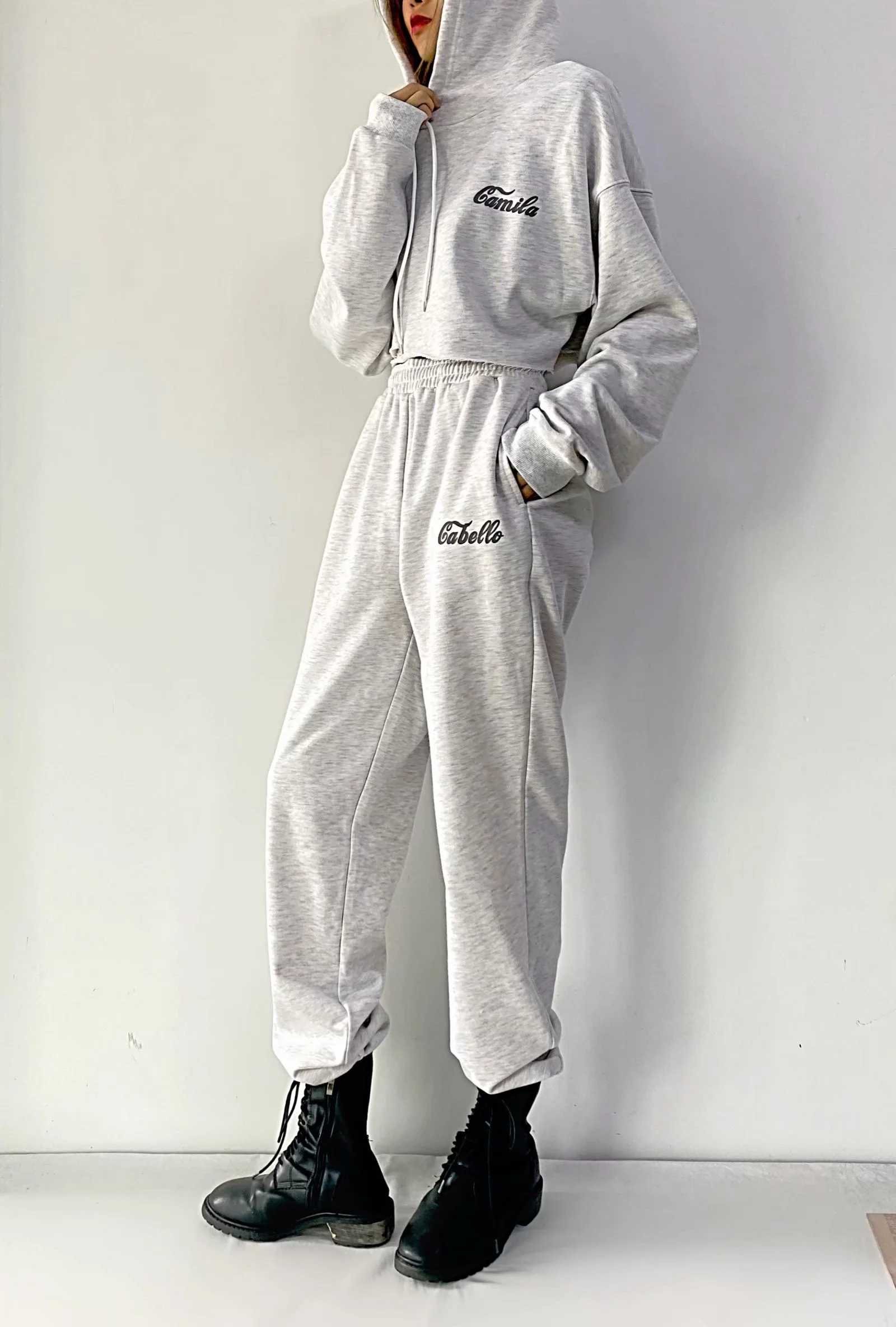 طقم هوديي كاجوال مطبوع عليه حروف وسراويل رياضية بخصر مطاطي للفتيات الصغيرات ملابس عصرية مضادة للشيخوخة ربيع Faion 202