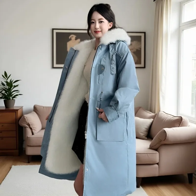 

Зимняя ветровка на меховой подкладке, парка, пальто 2025 года, модная куртка из искусственного меха с лисьим волосом, утолщенная теплая свободная внутренняя майка, съемная куртка w1537