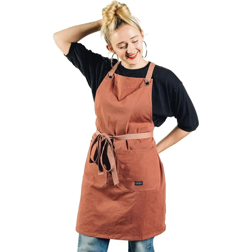 

Kitchen Apron for Cooking - Professional Chef or Server Bib Apron - Adjustable Back Style - Rustic Weight Cotton (Terracotta)