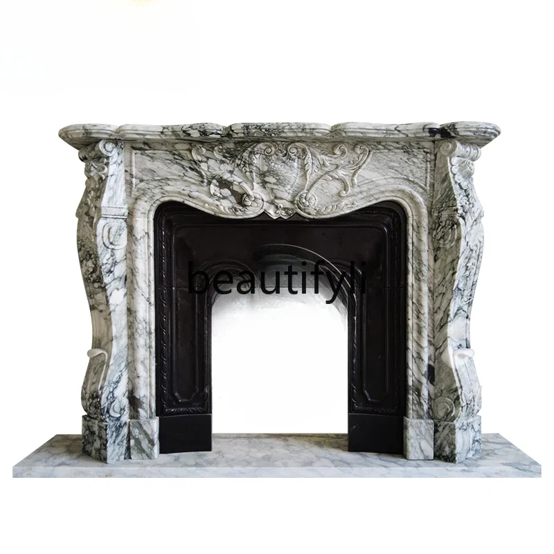 

European carved fireplace decoration French villa living room heating light luxury ornament