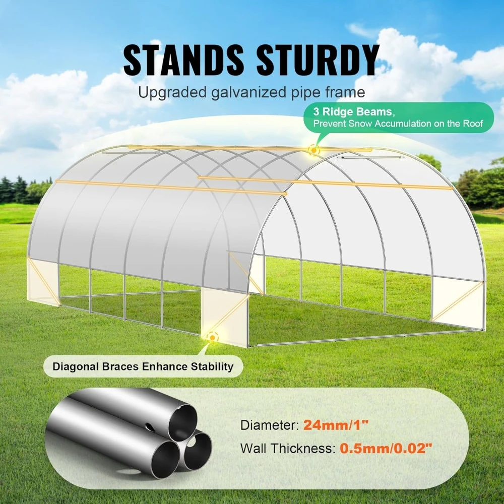 Walk-in Tunnel Greenhouse, 19.4x9.7x6.5 ft Hoop House Greenhouse Tunnel, Plant Hot House with Galvanized Steel Frame,White Cover