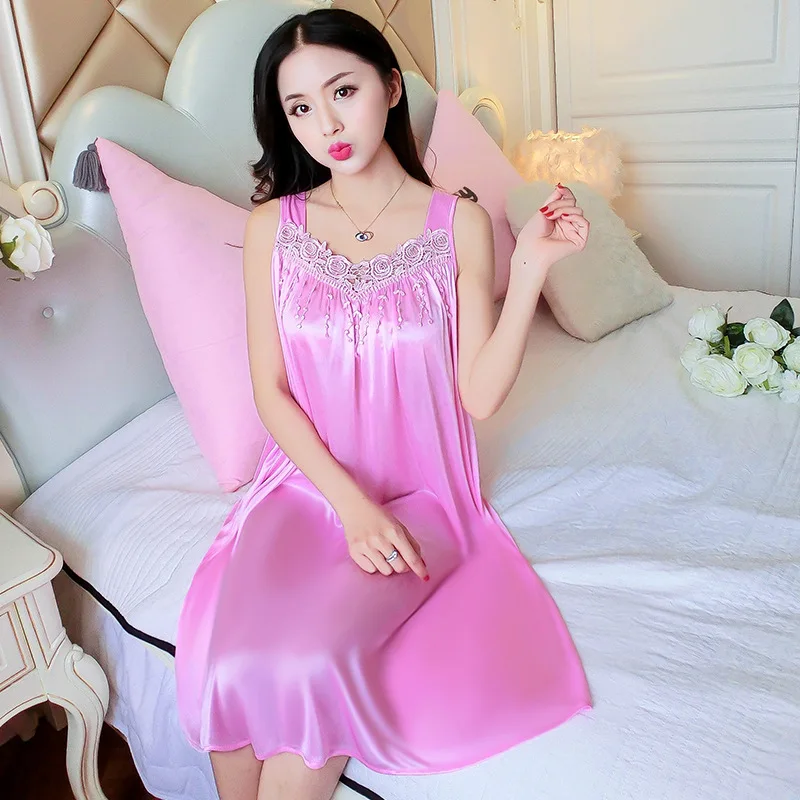Lace Ice Silk Sleeping Dress Medium Length Sleeveless Tank Top Sexy Sleeping Dress Can Be Worn Externally Home Wear