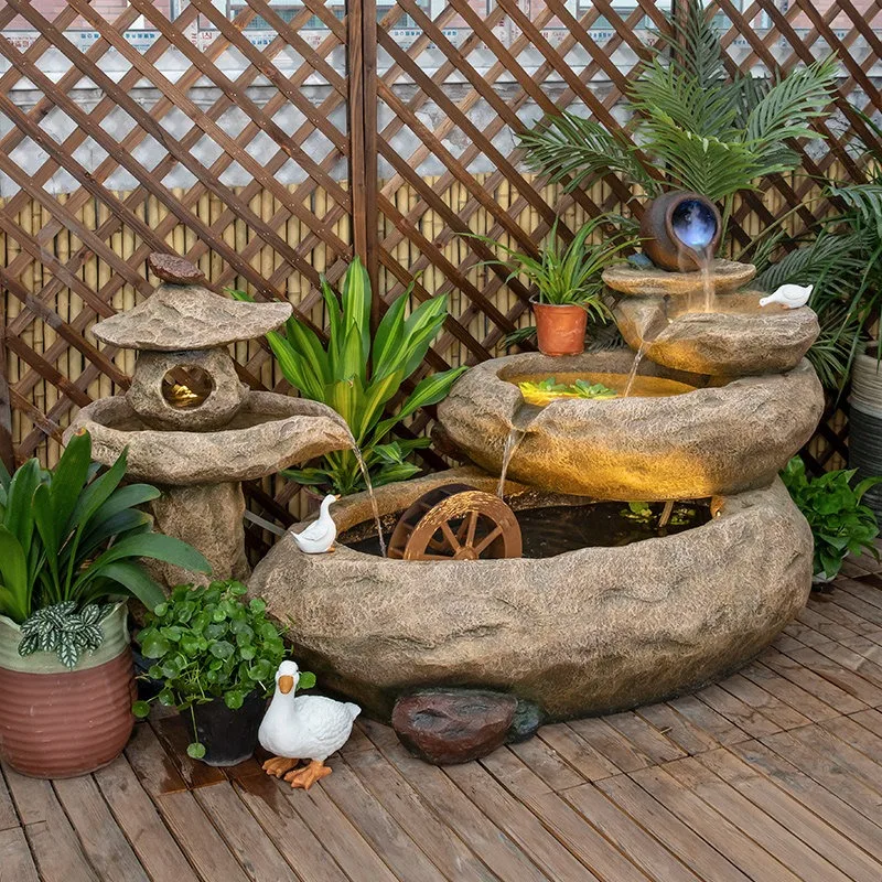 #q-Outdoor Balcony Fish Pond Courtyard Water Fountain Landscape Recirculating Water Aquarium Finished Water Feature Ornamento*