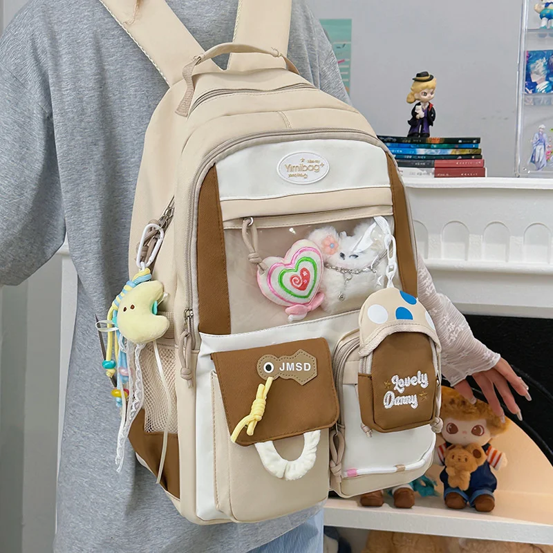 Ransel Itabag Korea Y2K Estetika Kawaii Transparan Anak Perempuan Desain Blok Warna Tinggi Cocok untuk Ransel Anime Kapasitas Tinggi Baru