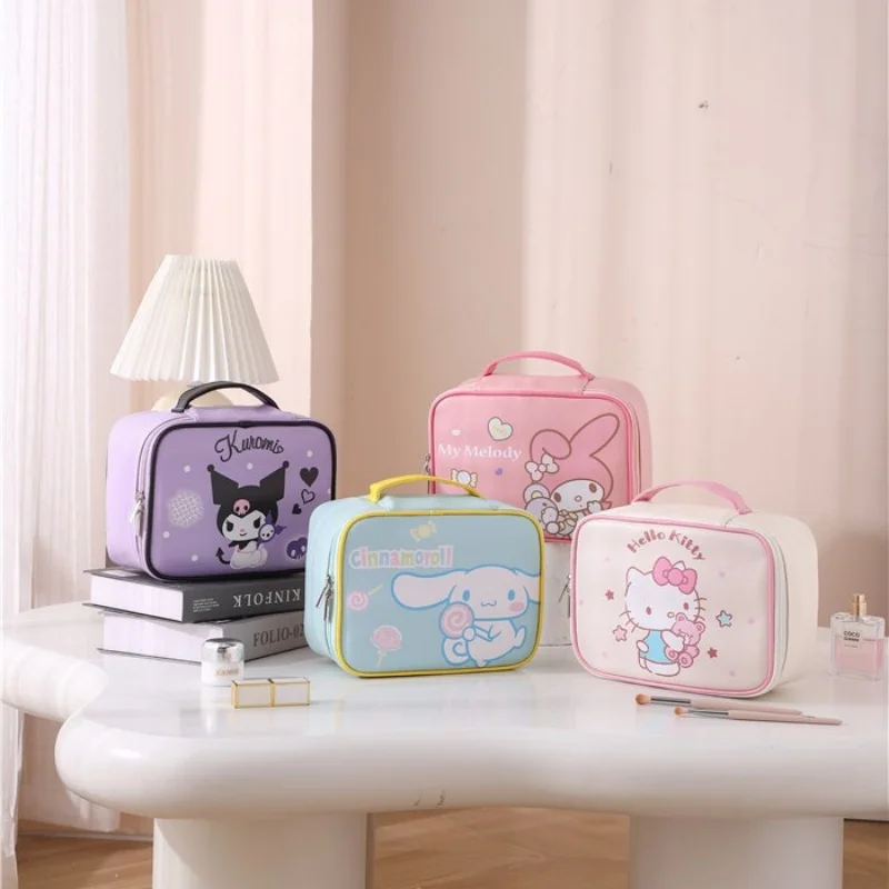 Genuine Sanrio Characters PU Makeup Bag For Women Large Capacity Waterproof Portable Commuter Travel Handbag Storage Bag