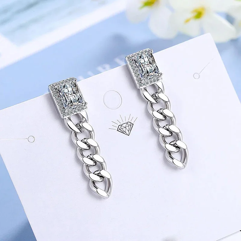 

Роскошные серьги-подвески для женщин, блестящие прямоугольные серьги с циркониевыми кристаллами, медная цепочка с кисточками, элегантные украшения для пирсинга ушей, подарки для женщин