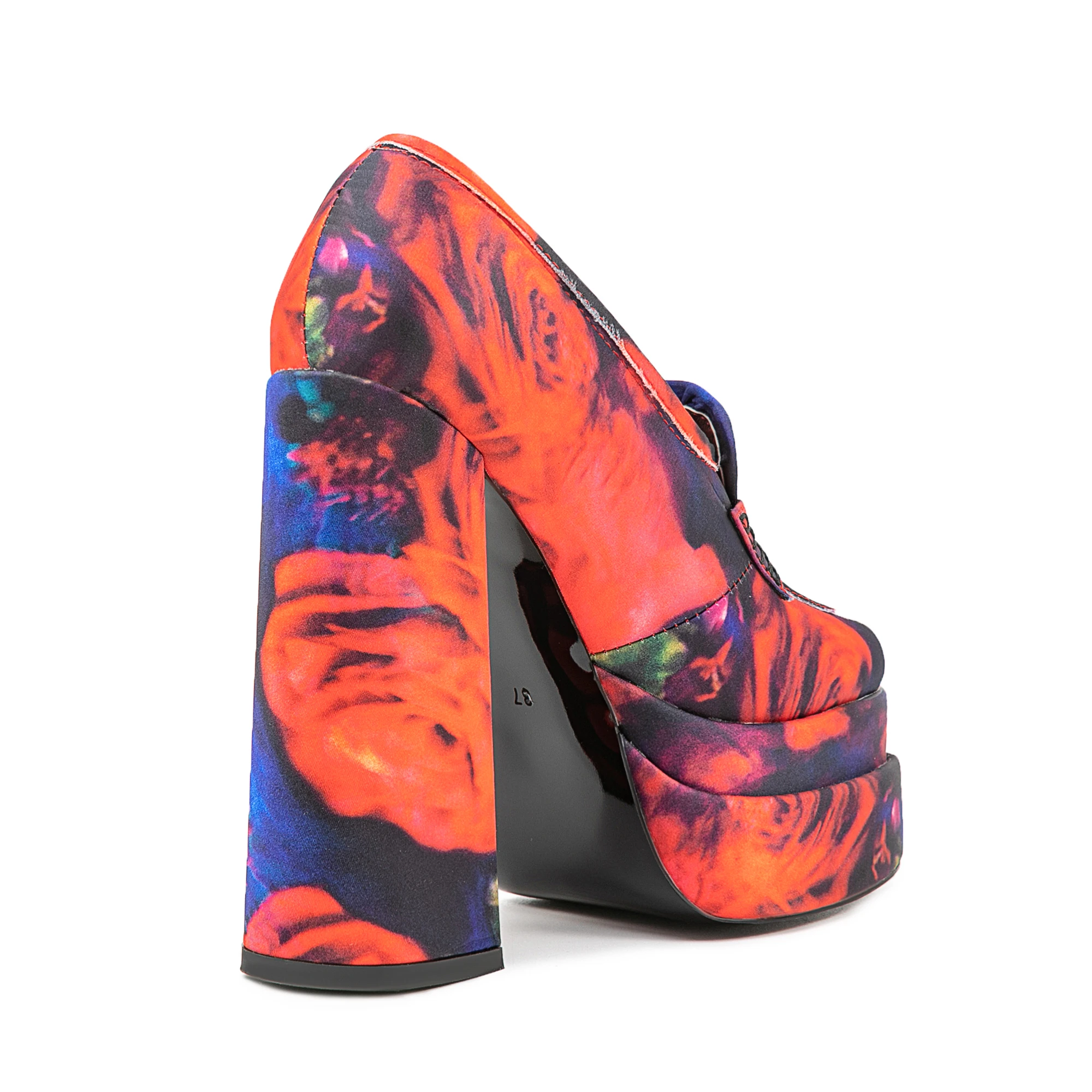 2025 Spring Color printing Platform high-heeled shoes round toe pull-on Super high heel Single shoe Catwalk shoes