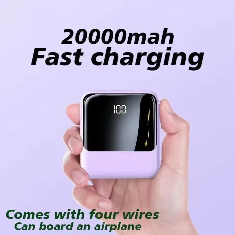 4-wire Power Bank20000mAh Large Capacity Fast Charging Ultra-thin for Samsung Mobile Phones Universal Mobile Power Spare battery 