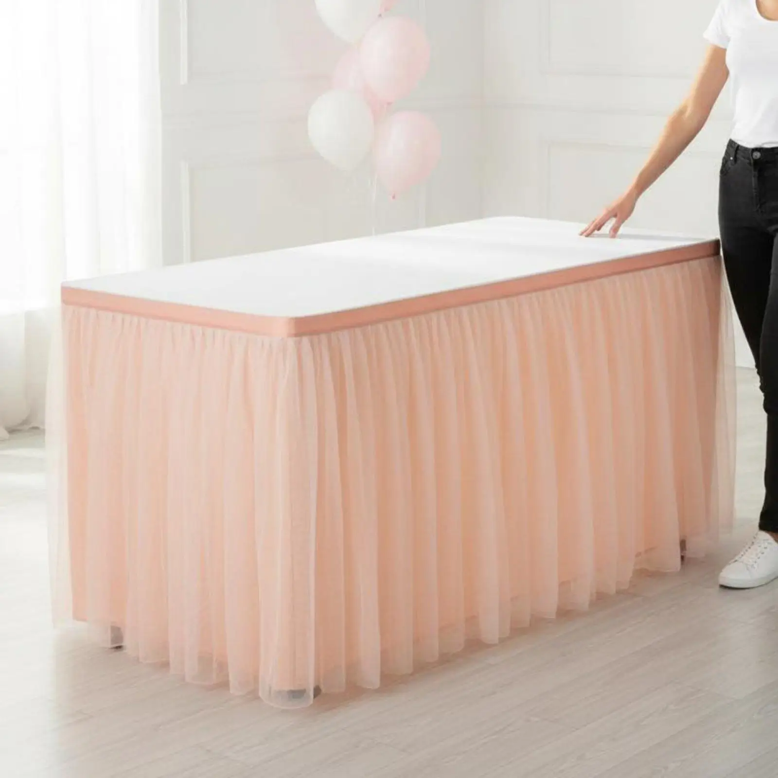 Hook Loop Table Skirting Decorative Fabric Skirt for Wedding Party Cake Table Dining Room Accents