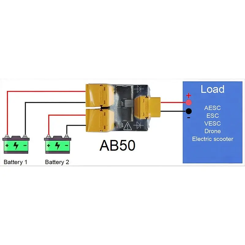 AB50 Dual Battery Parallel Board with Auto-Switching & Reverse Current Protection LiPo XT60 Connector/Adapter for LiPo Batteryi