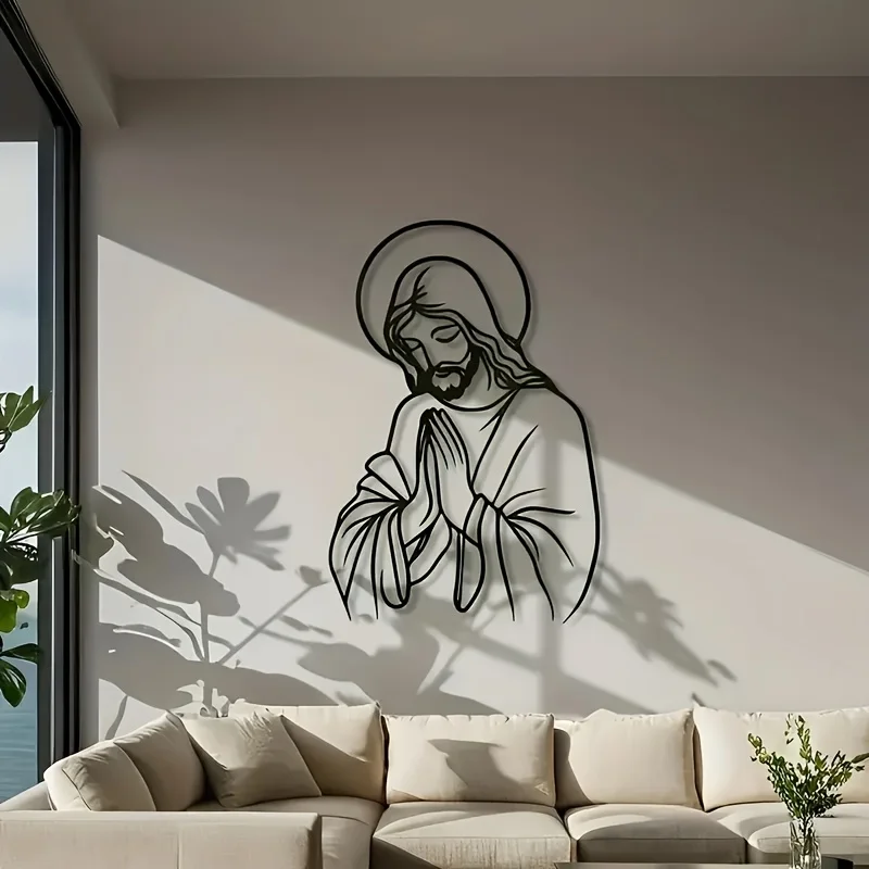 CIFBUY Iron Wall Art Minimalist Praying Hands Jesus Laser Cut Rustproof Hanging Plaque Christian Home Decor Ornament