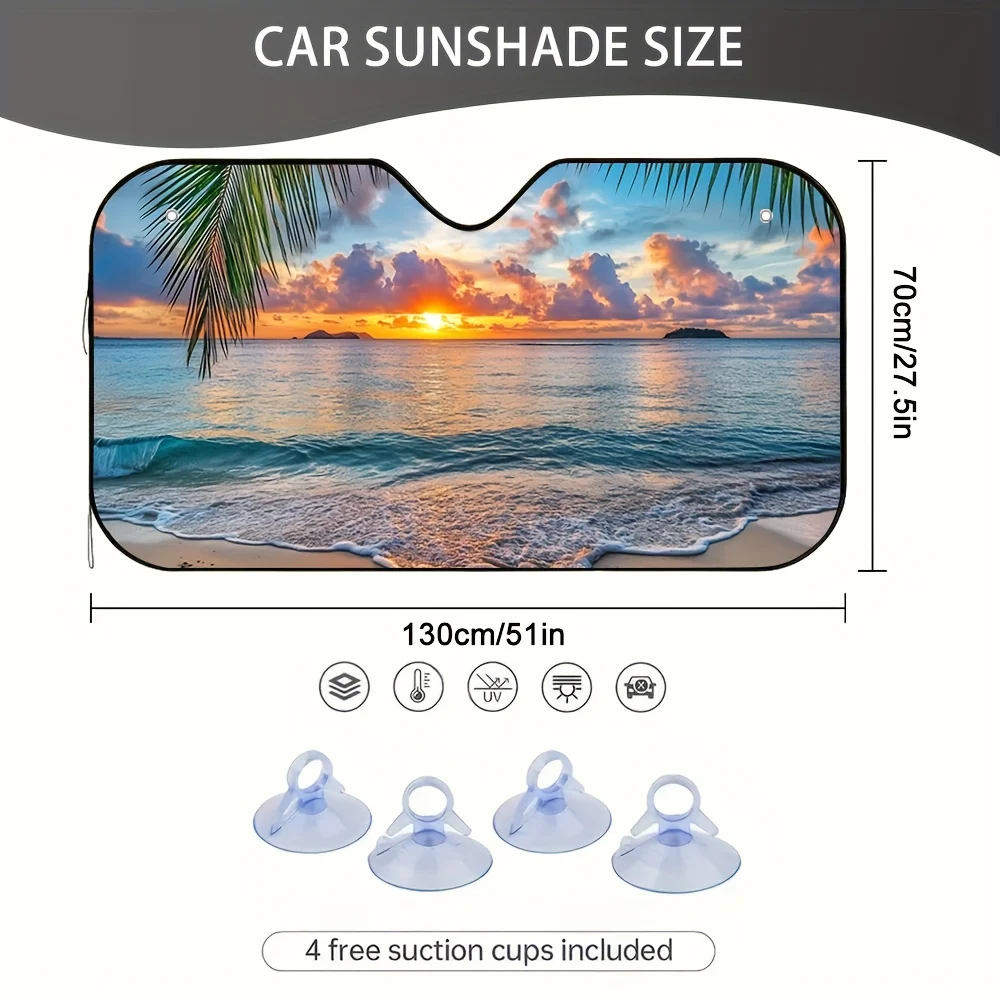1pc Sunset Over Ocean Waves Car Sun Visor, Fits Long Rides And Repeat City Loops, Designed To Ease Heat From Sun Exposure