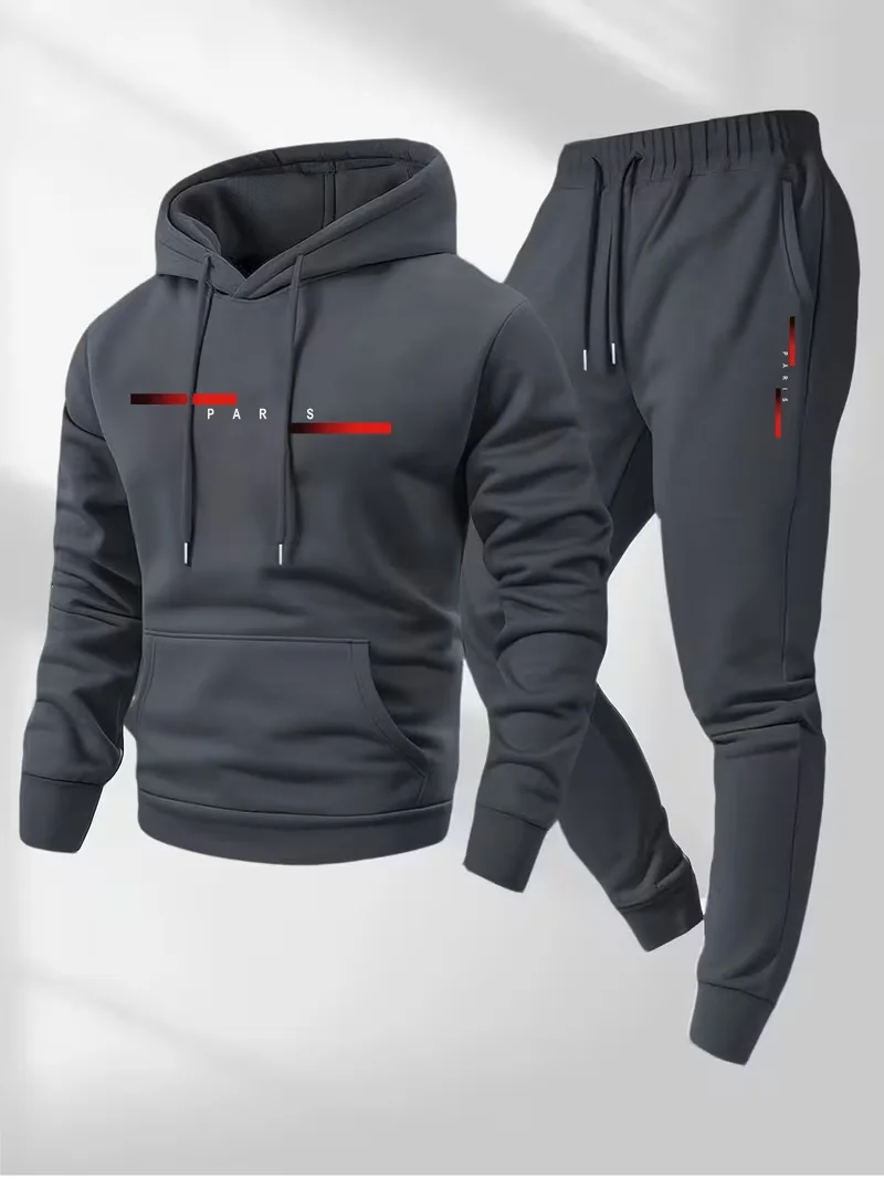 Men's Bestselling Trendy Letter Print Set Two-Piece Hoodie and Thermal Pants Winter Simple Hoodie Set Clearance Men's Fashion view 2