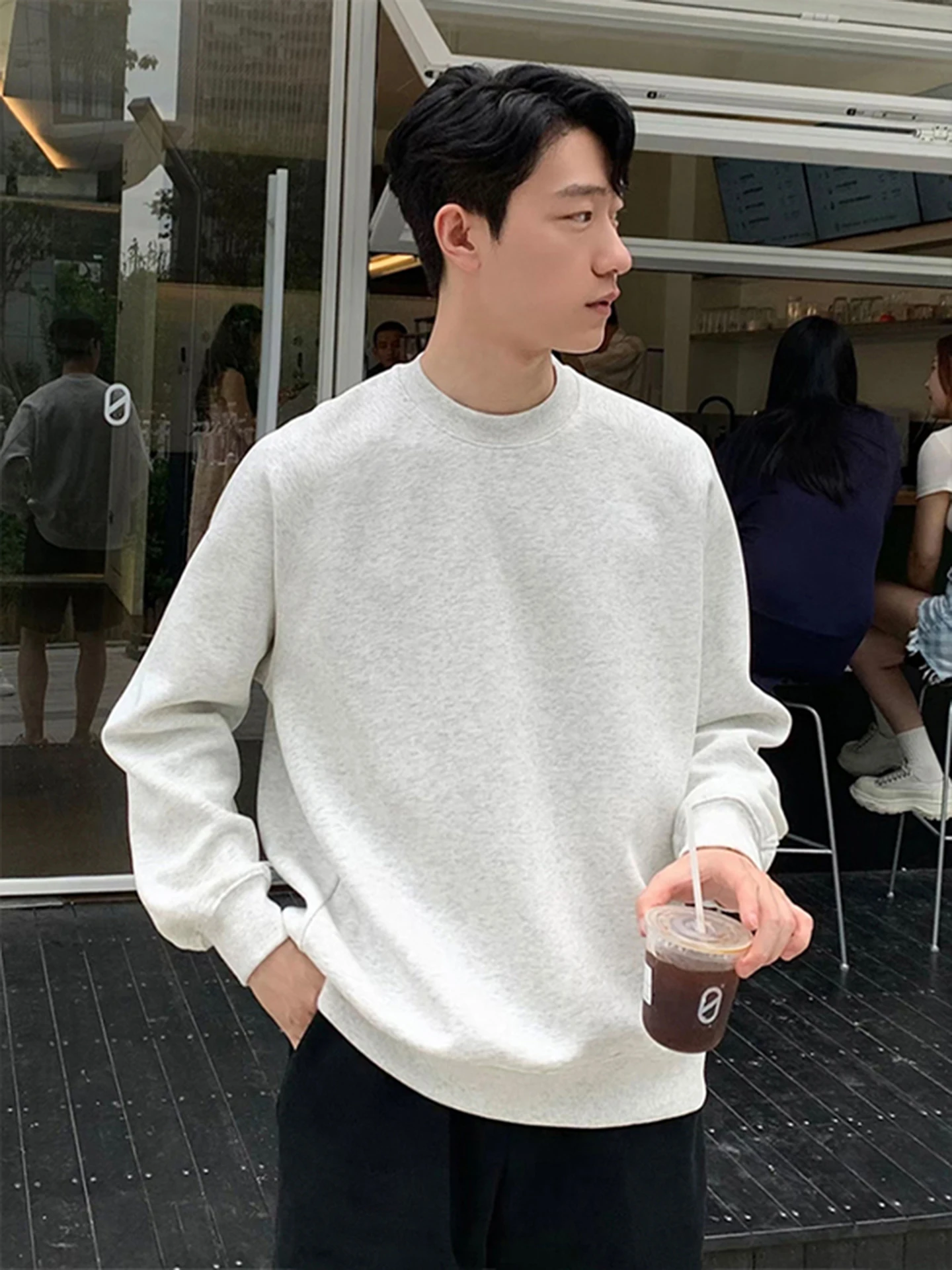 

Men's round Ne Sweatirt Heavyweight Pure Cotton Long Sve Inner Wear Base irt Autumn Faion Casual Comfortable T-irt