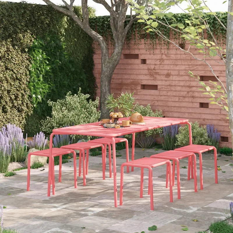 Outdoor Wrought Iron Table and Chair Set Simple Courtyard Balcony Square Long Table Leisure Open Air Furniture Customizable