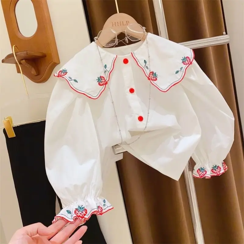 

Teenage Girls' Shirt New Korean Style Baby Girls Princess Embroidery Blouses Tops Toddlers Kids Princess Shirt