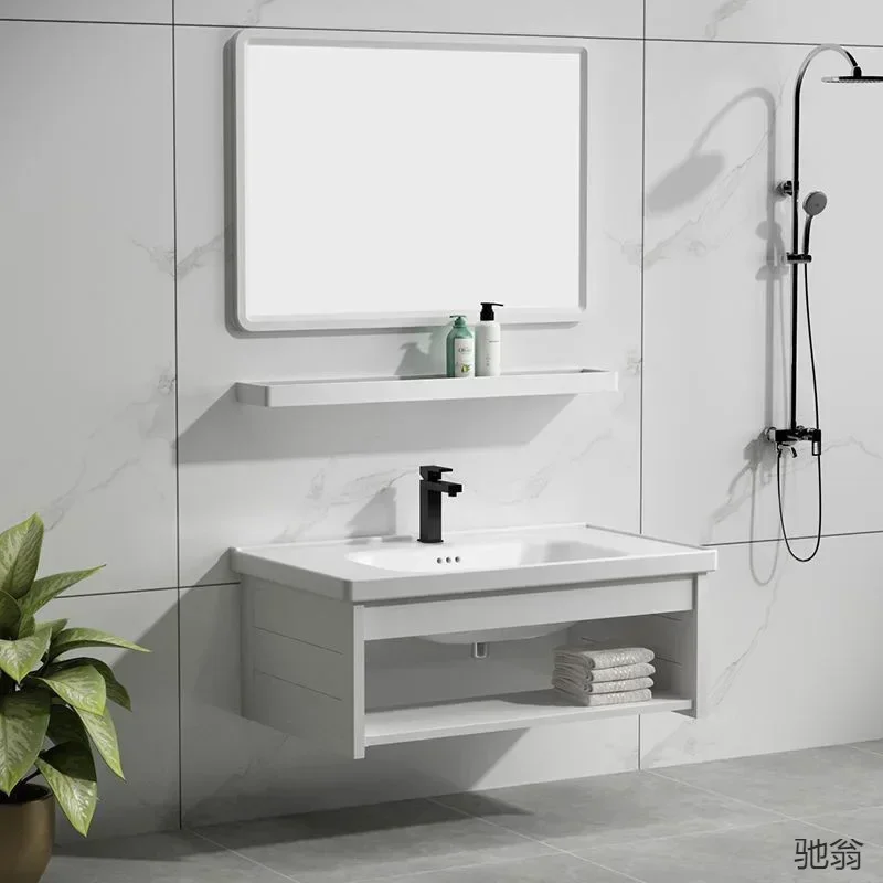 Modern Bathroom Vanity with Sink, Simple Bathroom Sink Cabinet with Ceramic Basin Bathroom Hollow Large Storage Vanities Cabinet